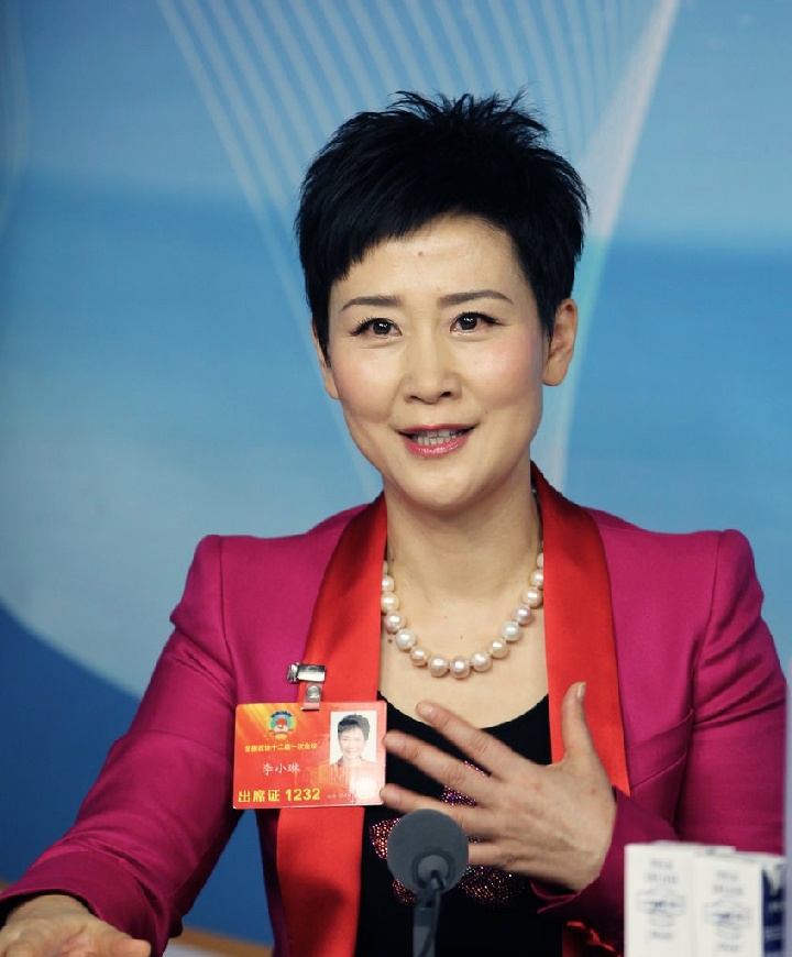 2013年3月4日‚北京‚身穿玫红色套装的全国政协委员李小琳在接受访谈。妆容精致‚夺人眼球。
