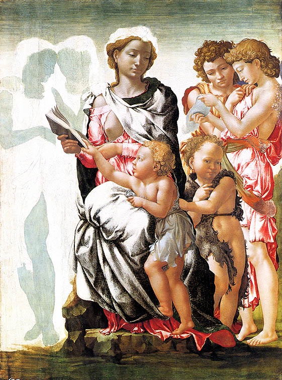 圣母子、圣约翰和天使（曼彻斯特圣母） 意大利 米开朗基罗 壁画 英国国家美术馆