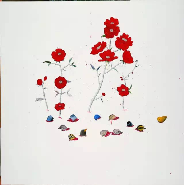 鸟花birds and flowers,150X150cm,布面丙烯acrylic on canva