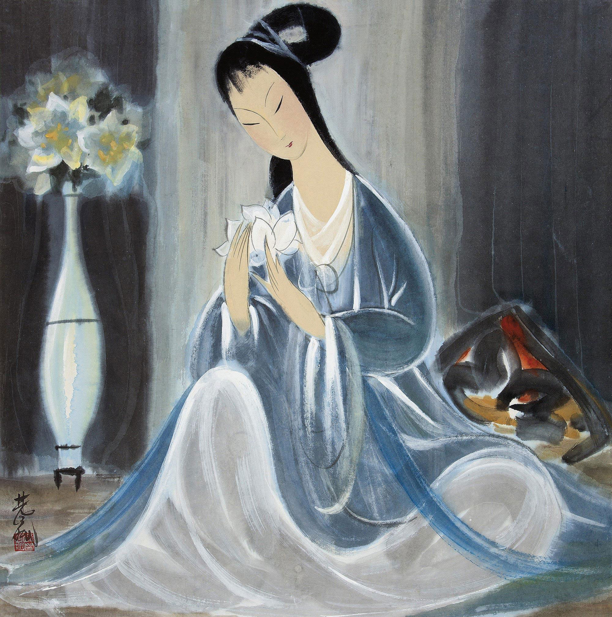 中国書画・現代畫家林風眠・仕女畫四呎中堂畫中国美術古美味時代物收藏