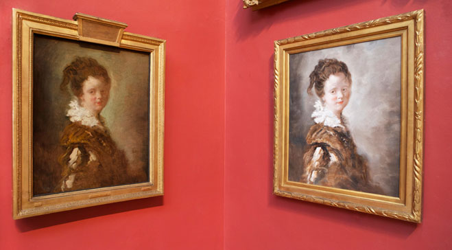 弗拉戈纳尔的肖像画《年轻女子》（右边为赝品）