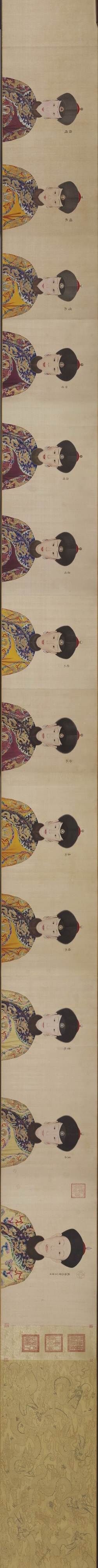 郎世宁《高宗帝后像》绢本着色 52.9x 688.3厘米现藏美国克利夫兰博物馆
