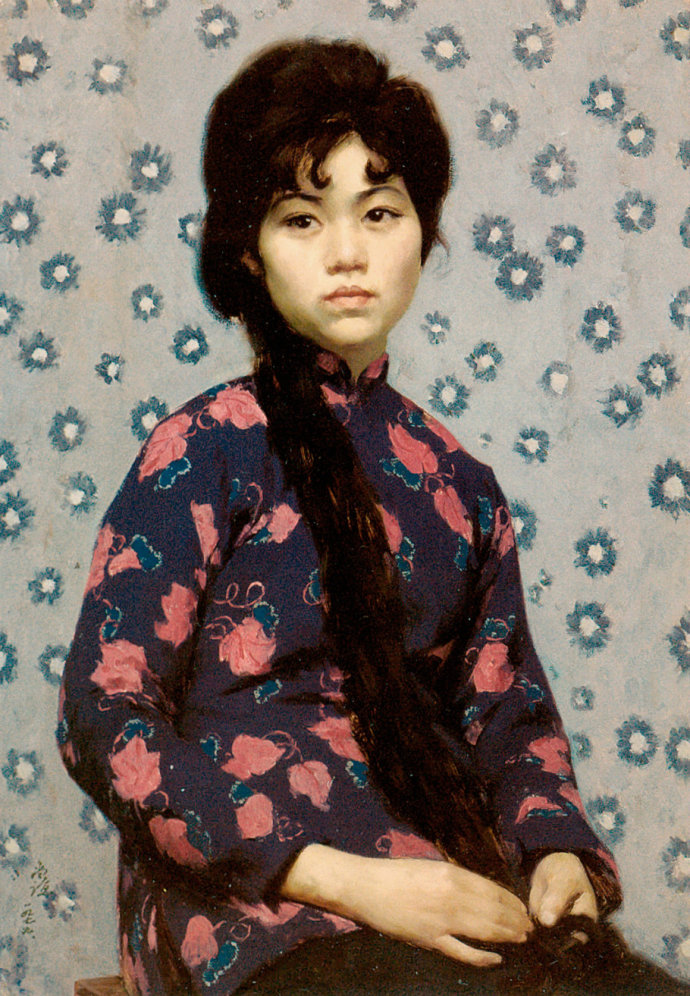 靳尚谊《 梳辫子的姑娘》78×54cm 1979 纸板油画