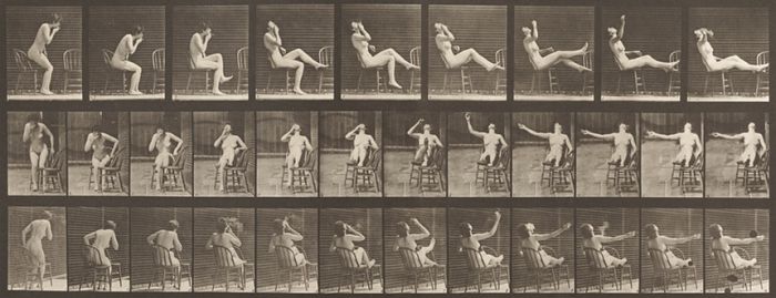 在伦敦媒体空间举行的展览“发现：摄影的实验”中爱德华得.麦布里奇(Eadweard Muybridge)的《裸体动物运动》（Animal Locomotion Nudes）
