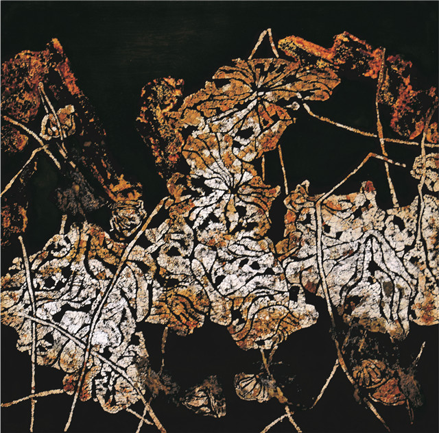 刘善林《风吟,60cmx60cm,大漆,蛋壳,金箔,2011-2012