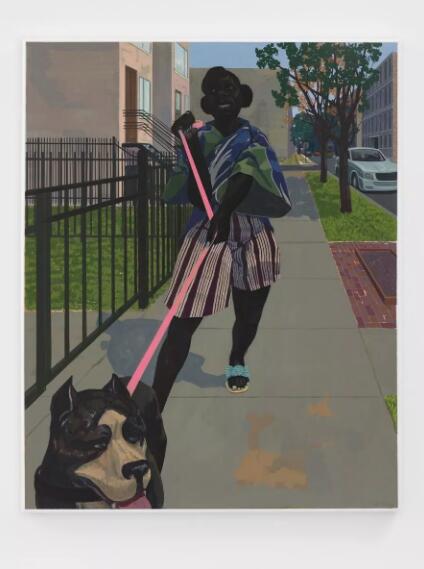 克里·詹姆斯·马歇尔，《无题（遛狗的人）》，2018 ©克里·詹姆斯·马歇尔，图片致谢艺术家和卓纳画廊