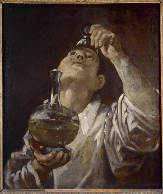 《饮酒的男孩》（A Boy Drinking），Annibale Carracci，1580年