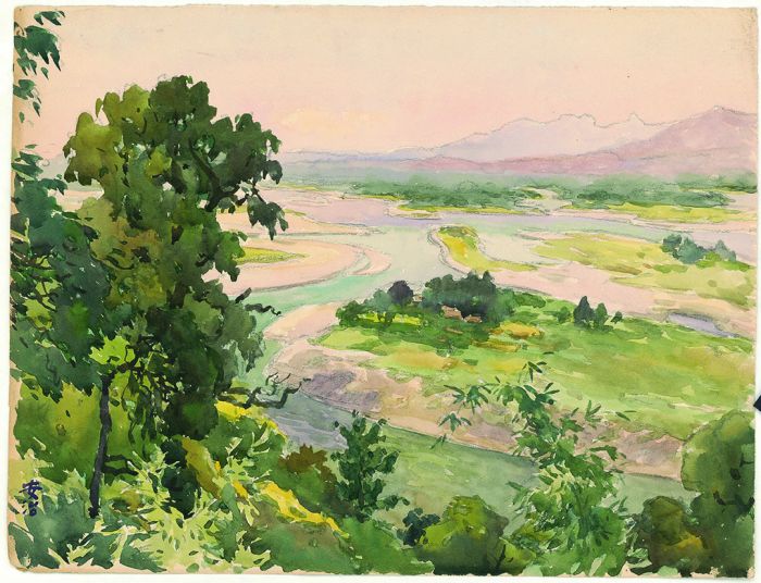张安治，《风景写生》之一，水彩纸，29.5cm x38cm ，20世纪40年代