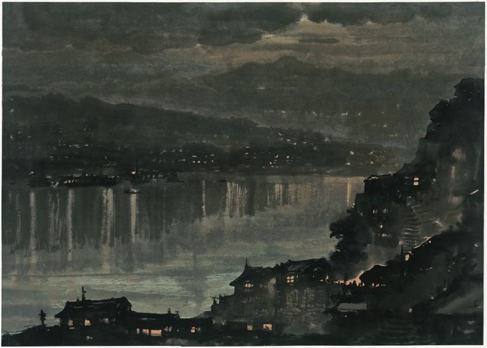 宗其香，《重庆夜景》之一，宣纸，43.5cm x 59cm，1948年