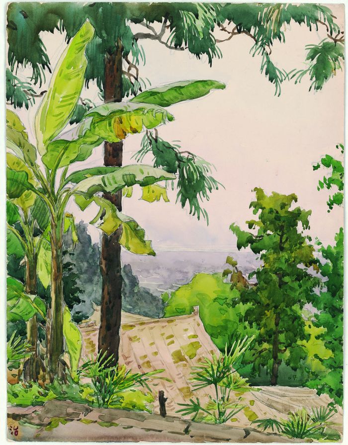 张安治，《风景写生》之二，水彩纸，38cm x29.2cm ，1943年