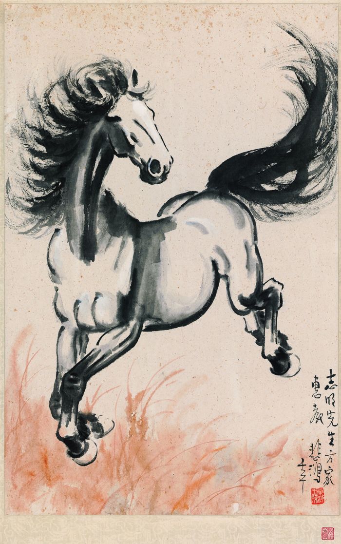 徐悲鸿，《追风》，宣纸，66cmx43cm，1942年