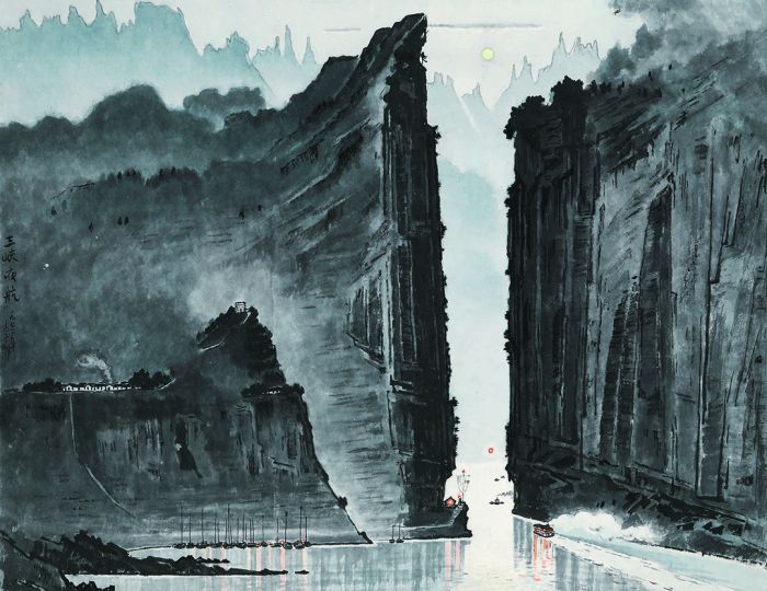 李斛，三峡夜航，水彩纸，68cm x 87cm，1972年