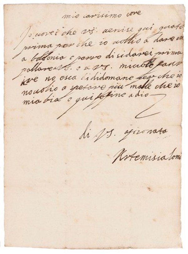 阿尔泰米西娅写给情人弗朗切斯科·玛利亚·马林吉的信，佛罗伦萨Storico Frescobaldi历史档案馆，图源：英国国家美术馆