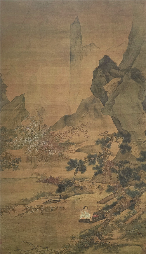 明代仇英《松溪横笛图》，116X65.6厘米，绢本设色，南京博物院藏_副本