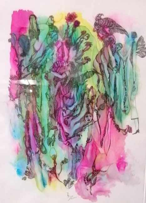 16 帕尔维兹·德赫拉尼《狂野的世界》，防水颜料墨水与酒精墨水、耐晒高科技纸张，73×93cm，2021年